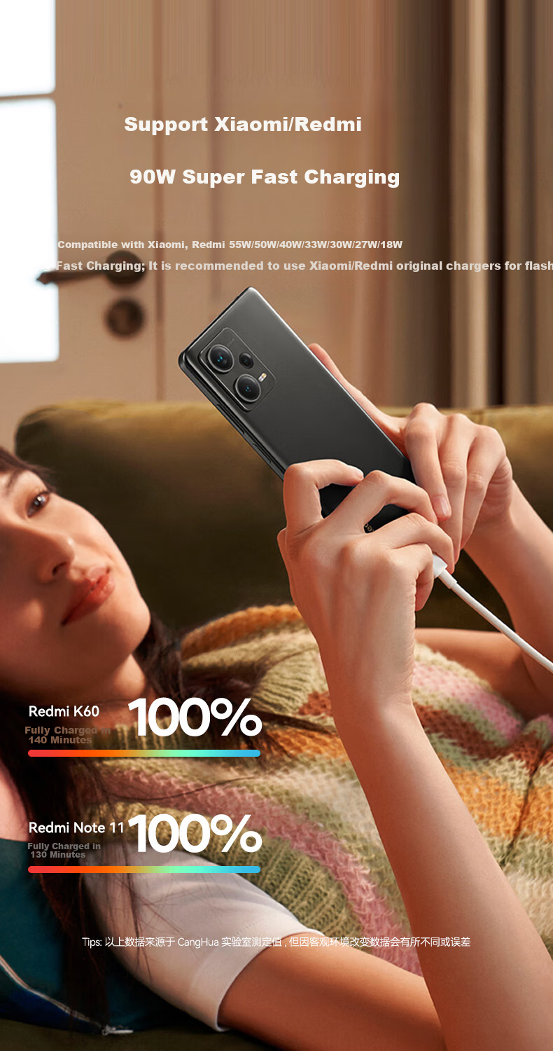 Кабель CangHua Type-C 6A Flash Charge, 90W, для Xiaomi, 1 метр