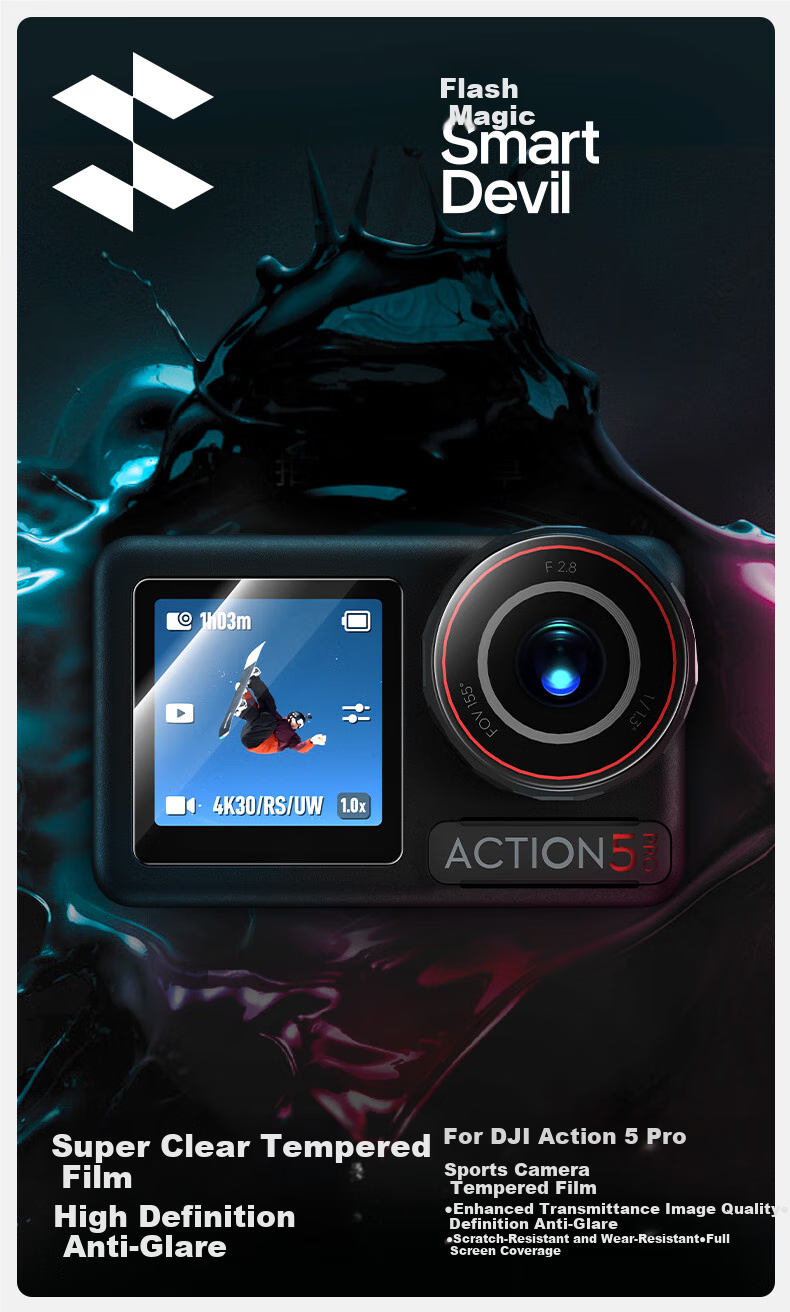 Защитная пленка SmartDevil для экрана DJI Action 5 Pro, закаленное стекло, противоударная, антибликовая, 1 комплект