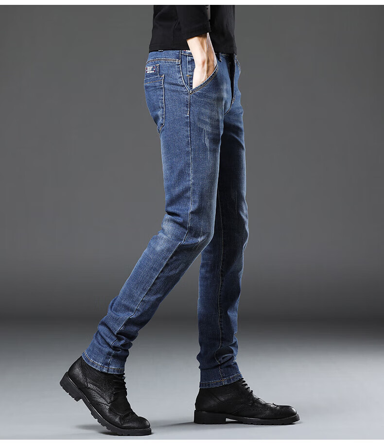 Джинсы мужские Jeanswest, модель 2025 Осень-Зима, мягкий хлопок, стрейч, зауженный крой, модные принтованные брюки, темно-синие, размер 34