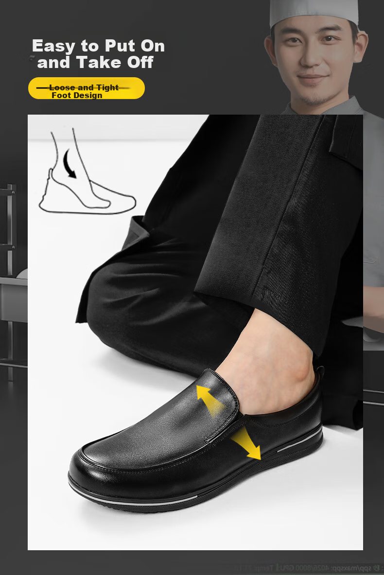 Рабочая обувь Chuwang Chef Shoes для мужчин, нескользящие, водостойкие, маслостойкие, кожаные туфли для кухни и отеля, модель 5222, размер 35