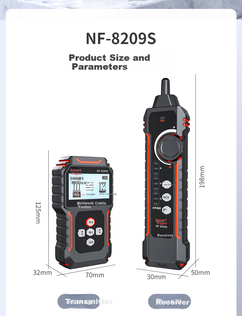 Тестер сетевых кабелей NOYAFA NF-8209S, детектор обрывов и коротких замыканий, трекер проводов, тестер портов и обжима