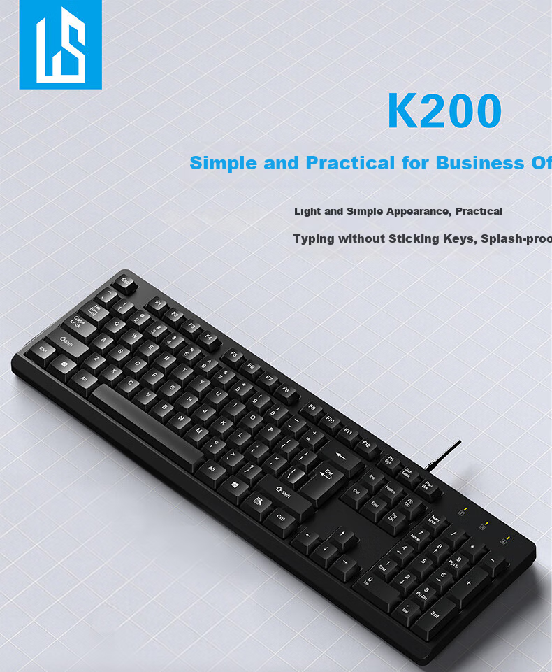Проводная клавиатура Lingshe K200, полноразмерная, для бизнеса и офиса, с защитой от брызг, классическое ощущение, черная