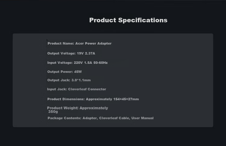 Зарядное устройство для ноутбука Youpin Hengji, адаптер питания Acer Swift 3 SF314, 45 Вт, 19 В 2.37 А, тонкий круглый разъем 3.0*1.1 мм