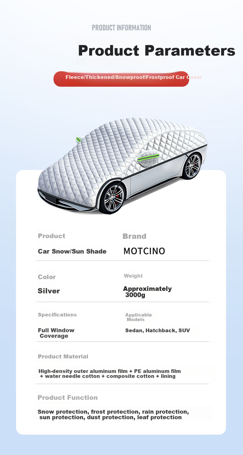 Автомобильный чехол MOTCINO для защиты от солнца, дождя, УФ-излучения, утолщенный, ткань Оксфорд, полное или частичное покрытие, защита лобового стекла от мороза и града