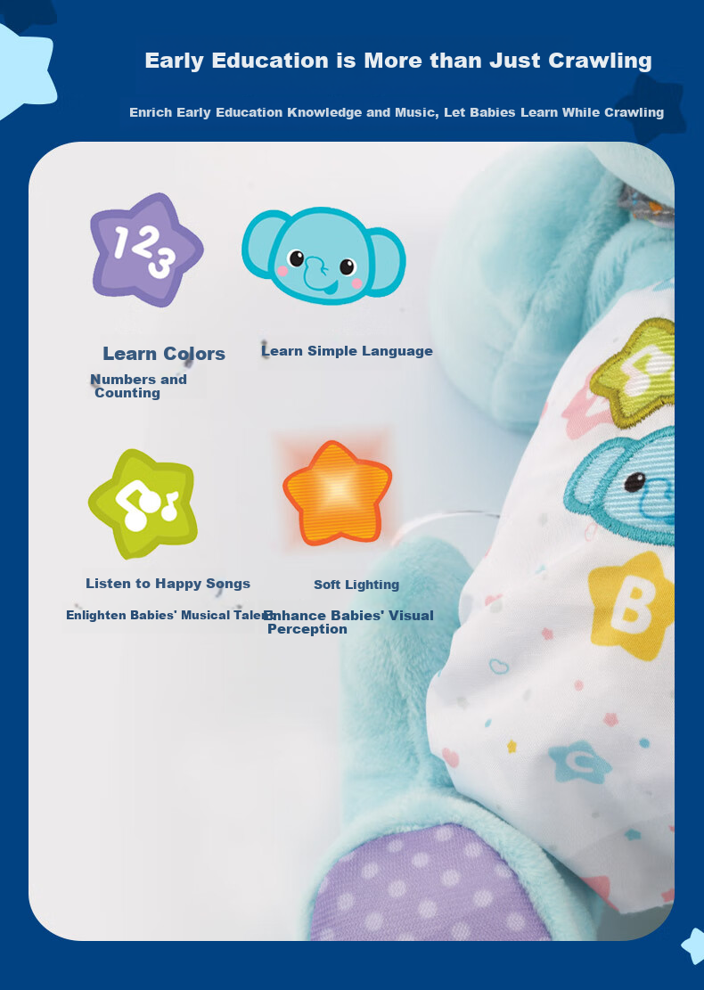 Игровой коврик VTech "Учимся ползать с маленьким слоненком", развивающий, музыкальный, для детей от 6 месяцев