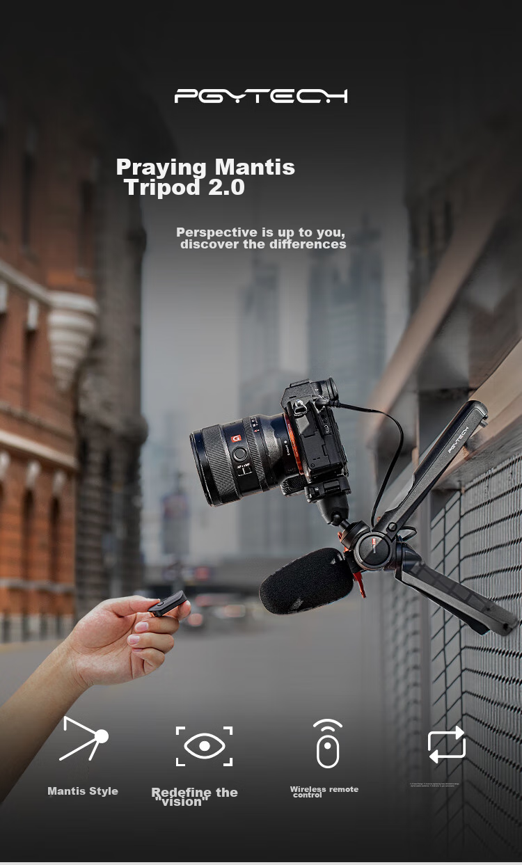 Штатив PGYTECH Mantis 2.0 для DSLR и смартфонов, настольный гимбал, штатив-ромашка для видеоблогов, прямых трансляций, портативный ручной штатив, комплект с пультом дистанционного управления