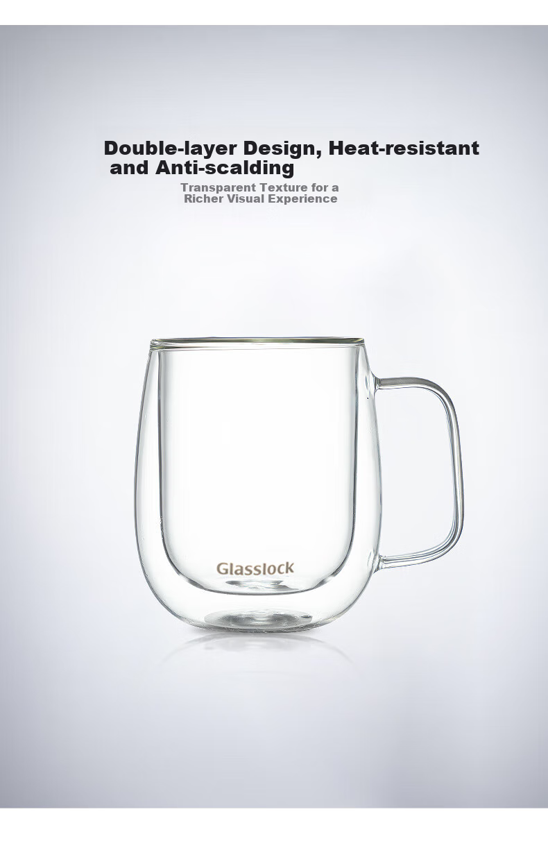 Стеклянный стакан с двойными стенками GLASSLOCK, 450 мл, для дома и офиса, термостойкий