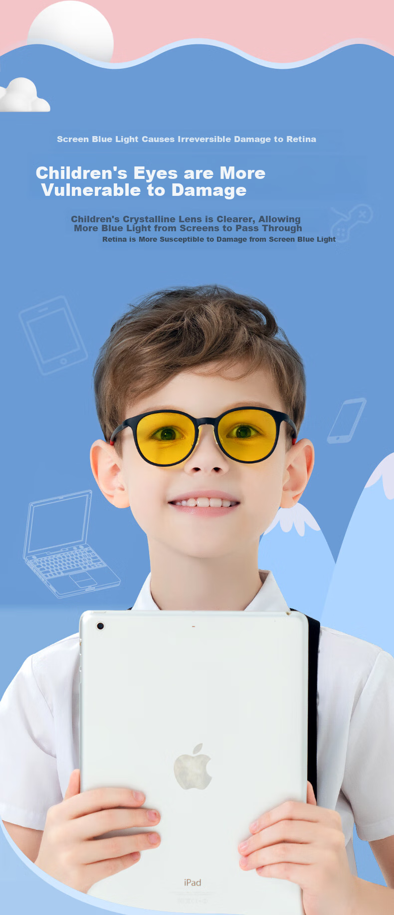 Детские очки Prisma KMB704 с защитой от синего света 95%, для онлайн-уроков, защиты от излучения телефонов и компьютеров
