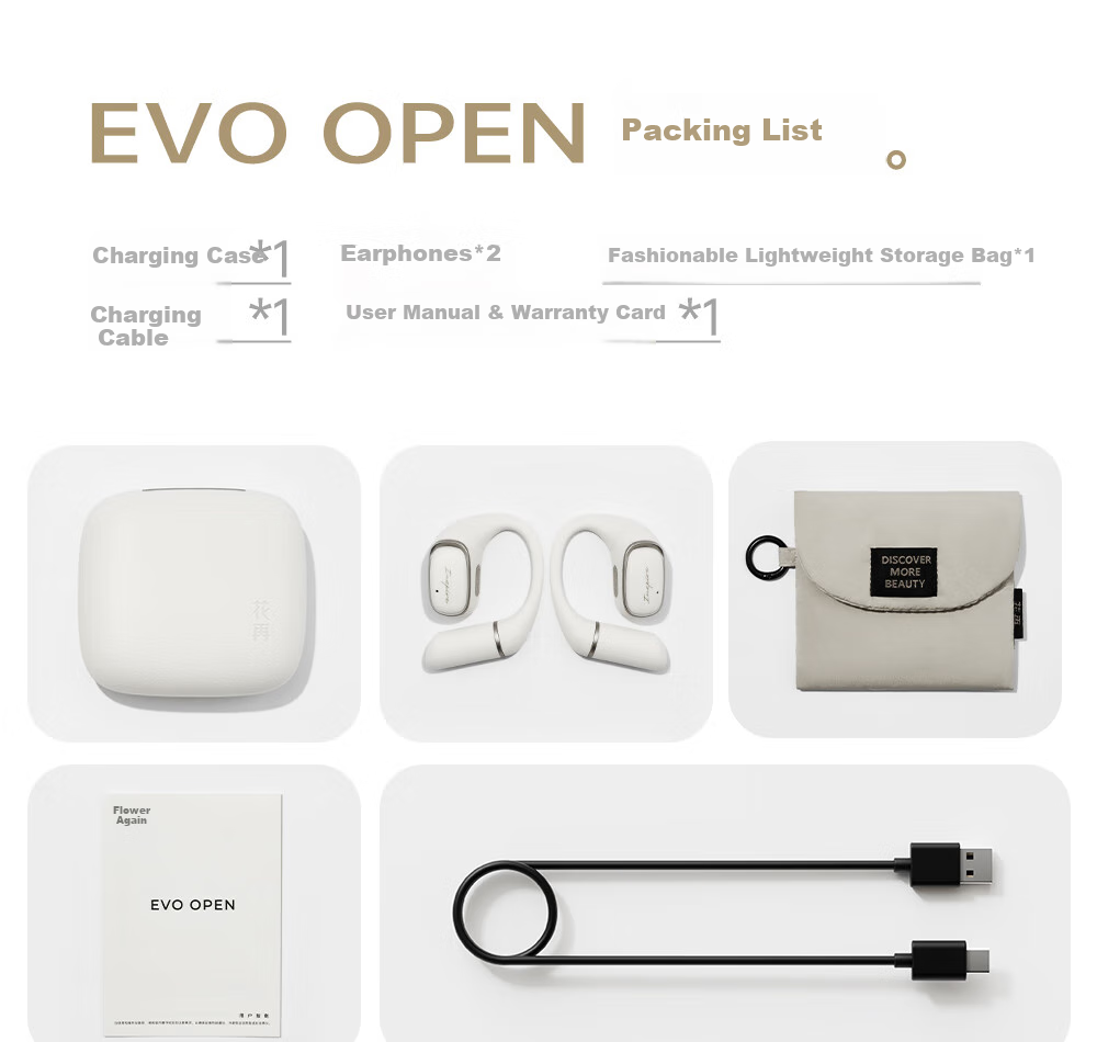 Беспроводные наушники Manbuzhehua Zai Evo Open Bluetooth, с открытым дизайном, длительным временем автономной работы, комфортной посадкой, пространственным звуком, цвет "Туманный розовый", совместимы с Apple, Huawei, Xiaomi
