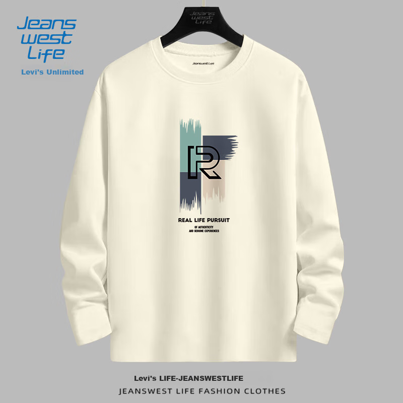 Мужская футболка с длинным рукавом JEANSWEST LIFE, 100% хлопок, тяжелая, дышащая, повседневная, молодежная, трендовая, осень 2025