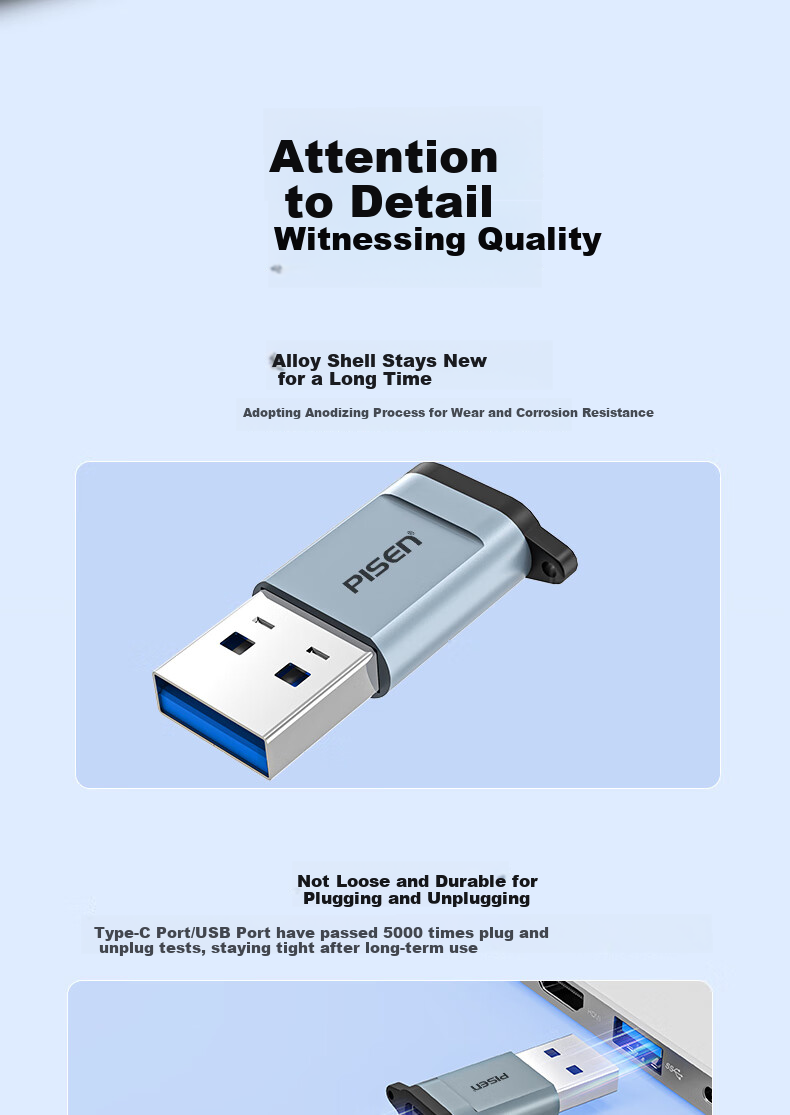 Адаптер PISEN USB 3.2 на Type-C OTG, 10 Гбит/с, для Apple, Huawei, Android, ноутбуков, черный