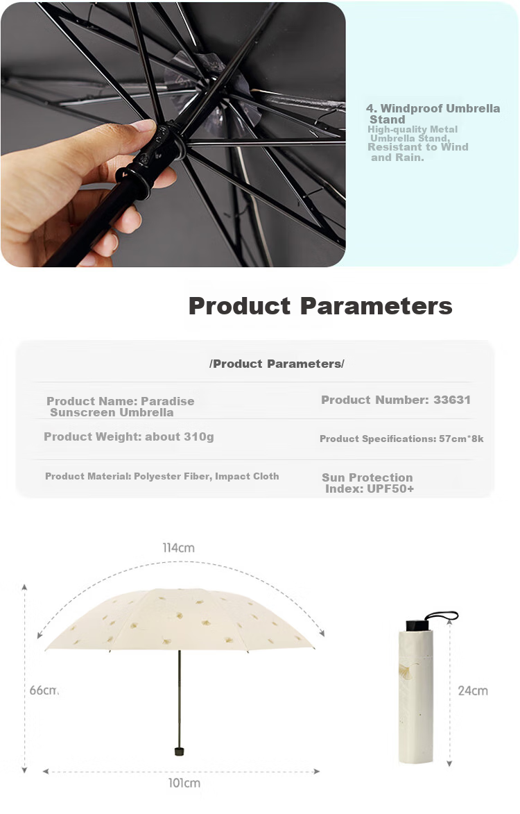 Зонт Tiantang UV Protection, трехскладной, черный гель, защита от солнца, 57*8 ребер, цвет "Гинко Ледниковый Синий"