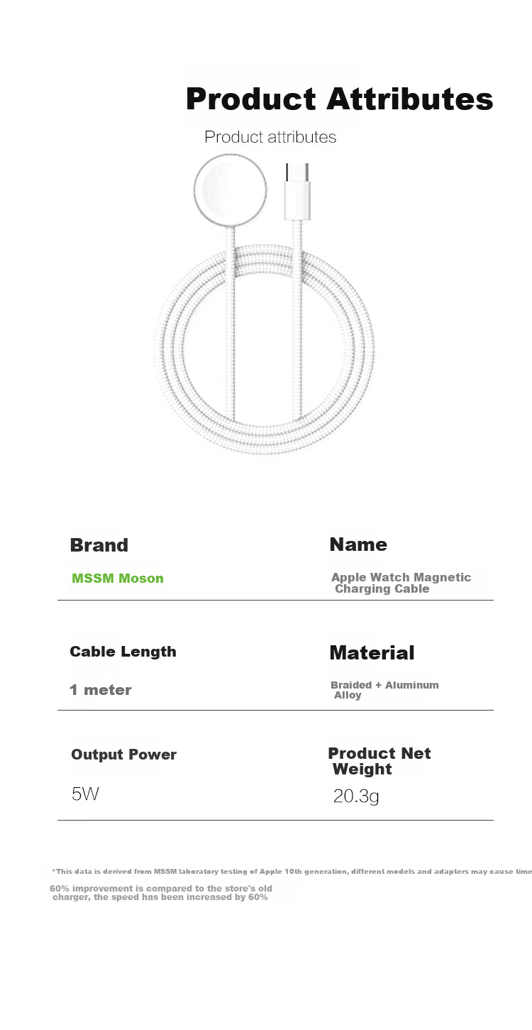 Магнитное зарядное устройство MSSM для Apple Watch, 5 Вт, Type-C, металлическое, 1 м