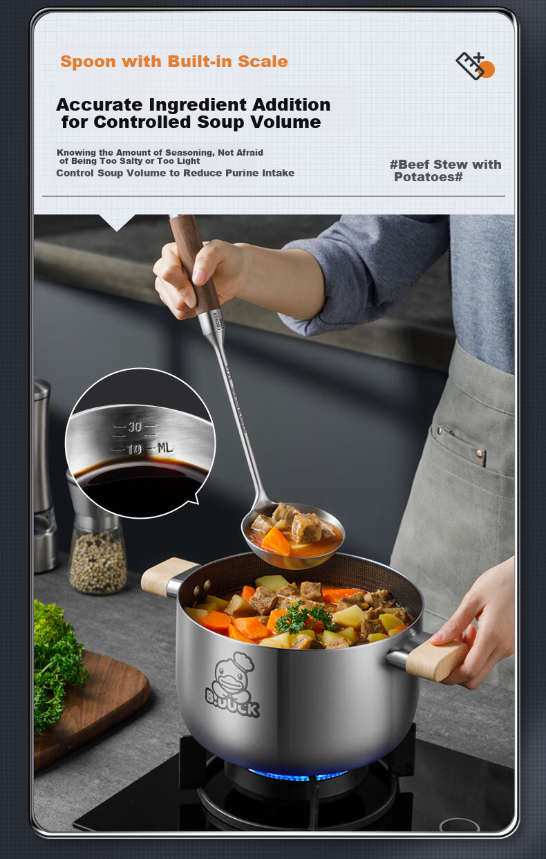Половник COOKER KING из нержавеющей стали 316 с ручкой из палисандра, утолщенная ложка для посуды с антипригарным покрытием, 36.5 см