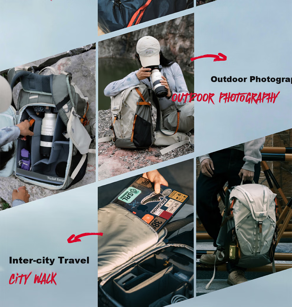 Рюкзак VSGO Pocket Ranger, 25л, для фототехники, путешествий и хайкинга, бежево-зеленый