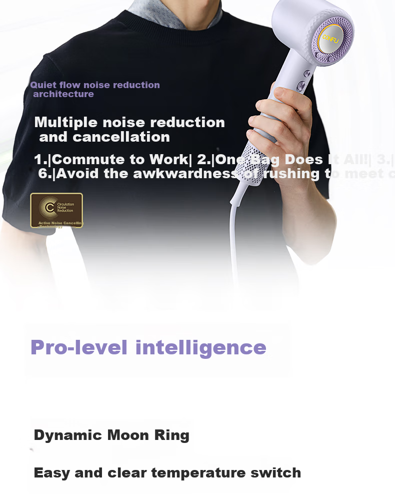 Фен CONFU F9Pro Yulait Purple, 1900 Вт, 50 миллиардов плазменных ионов, защита волос, бытовое использование, быстрая сушка, фиолетовый