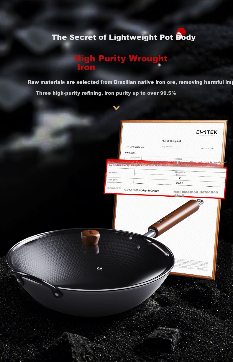 Сковорода Shentian Wok, традиционная чугунная, с физическим покрытием, 30 см, с крышкой
