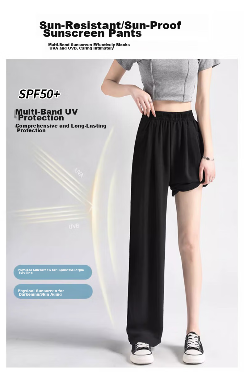 Женские брюки LangSha Ice Silk Wide-Leg Pants, летние, легкие, защищающие от солнца, с высокой талией, драпирующиеся, ленивого стиля, прямые, повседневные женские брюки