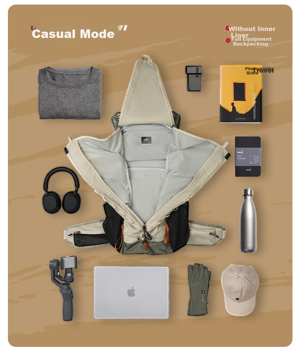 Рюкзак VSGO Pocket Ranger, 25л, для фототехники, путешествий и хайкинга, бежево-зеленый