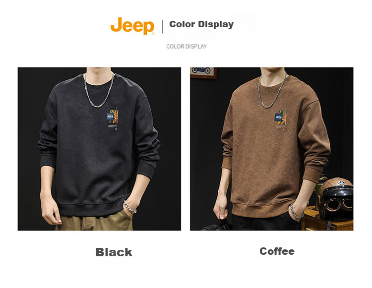 Мужская толстовка JEEP, свободная круглая горловина, длинный рукав, для осени и зимы, плотная повседневная базовая футболка, черная, размер M