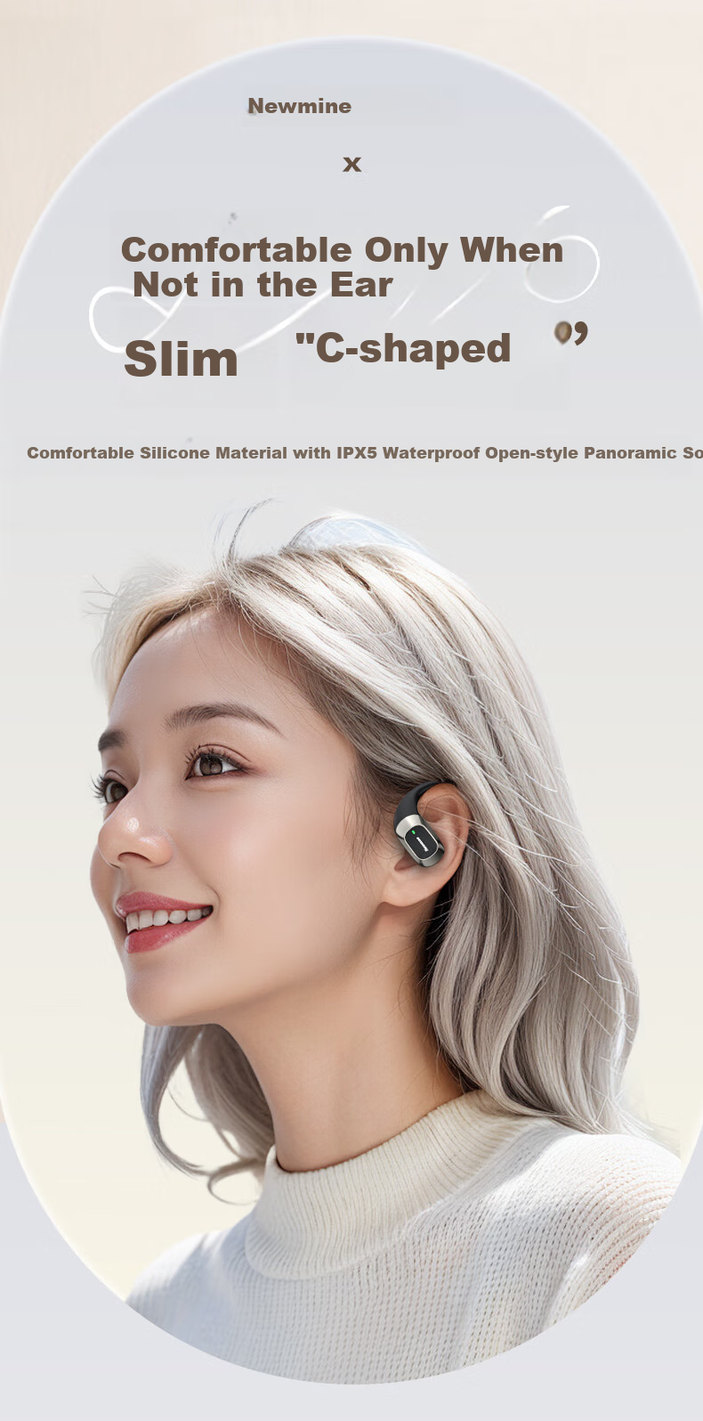 Беспроводные наушники Newmine LY29 Open-Ear Bluetooth, True Wireless, с высоким качеством звука, для спорта, звонков с шумоподавлением, игровые, совместимые с телефонами Apple, Xiaomi, Huawei