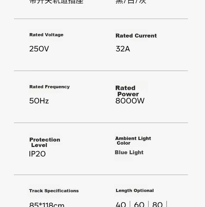 Блок розеток на шинопроводе JD International Electric, настенный, с выключателем, с подсветкой, 50 см + 3 розетки, черный