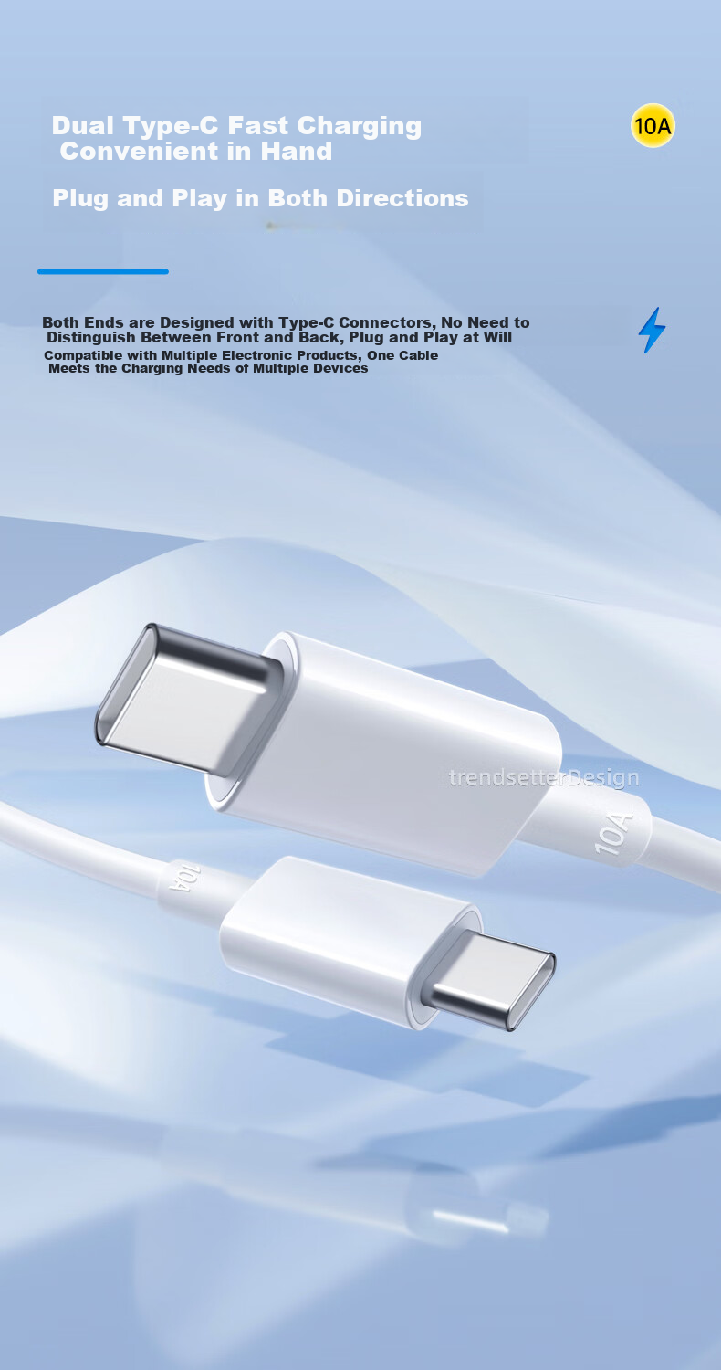 Кабель Trendsetter для Vivo Iqoo, 120W/200W быстрая зарядка, Type-C на Type-C, 1.5 метра, белый