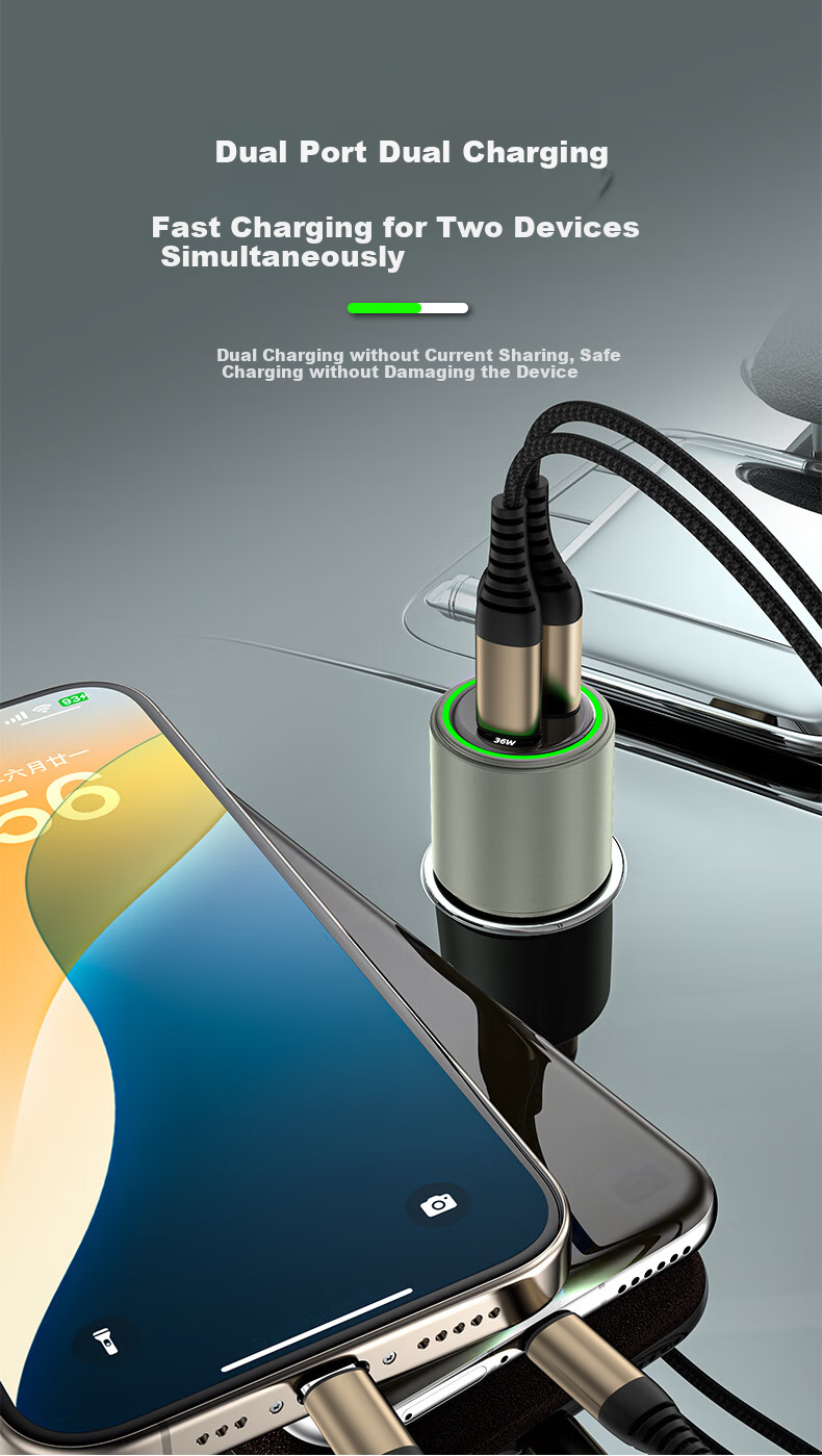 Автомобильное зарядное устройство 360 P661, 1A1C PD36W+66W, двойная сверхбыстрая зарядка, адаптер прикуривателя с двумя портами, совместимо с Apple, Xiaomi, Huawei