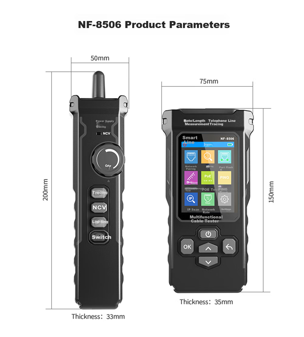 Сетевой тестер Jingmingshu NF-8506, кабельный тестер с поддержкой POE, сканирование IP, пинг-тест