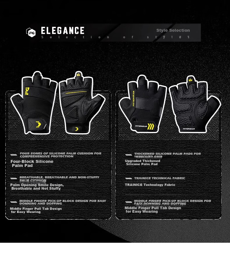 Перчатки для фитнеса FITTERGEAR, унисекс, для тренировок, велоспорта, без пальцев, черные с золотом, размер XL