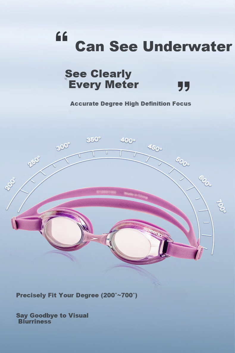 Очки для плавания Speedo Jingsu Series, антифоговое покрытие, диоптрии -4.0, фиолетовые