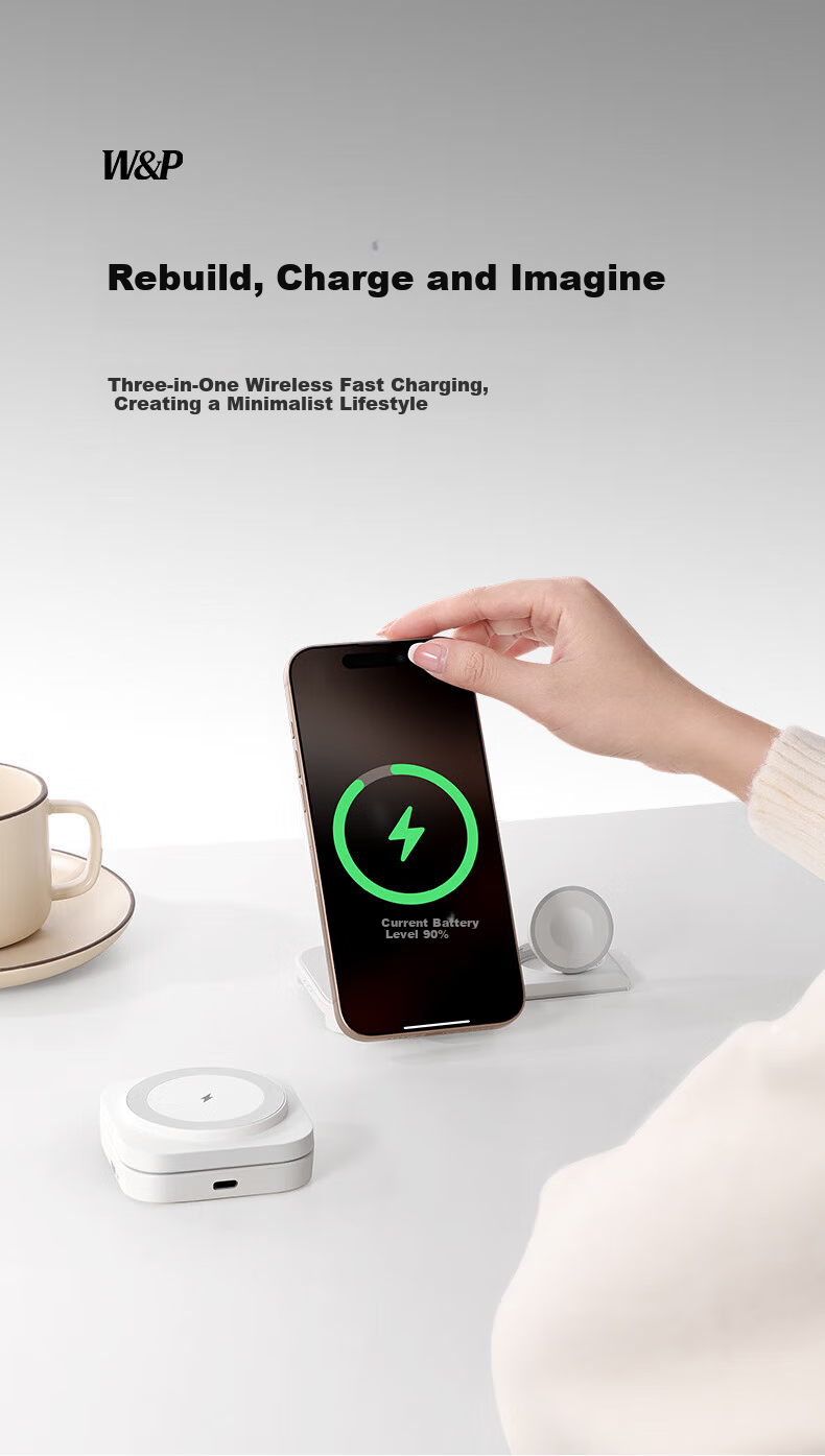 Беспроводное зарядное устройство W&P 3-в-1 для iPhone, Apple Watch, AirPods