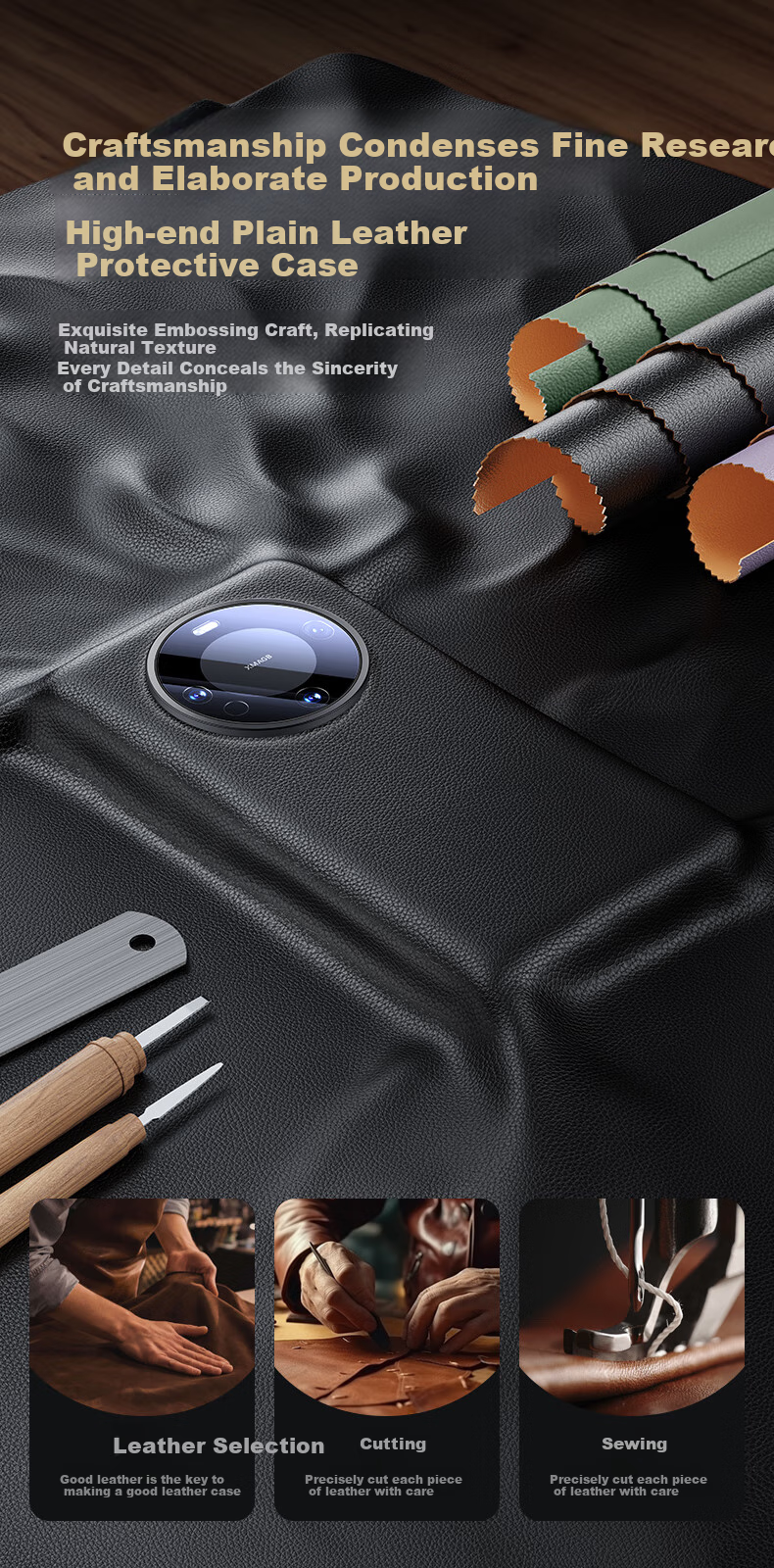 Чехол Mofei для Huawei Mate60/Mate60 Pro+, натуральная кожа, бизнес стиль, черный