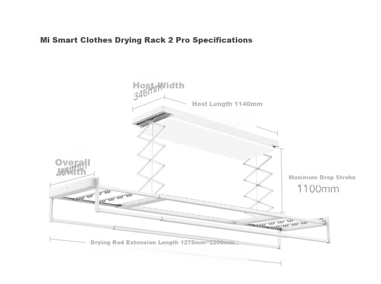 Умная сушилка для белья Mijia Smart Clothes Drying Rack 2 Pro, электрическая, невидимая, с 3D изогнутым купольным светом