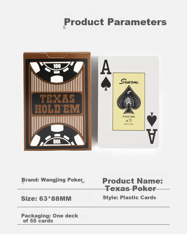Колода игральных карт Wangjing Poker Texas Hold'em, пластиковые, водонепроницаемые, с крупным шрифтом, 55 карт