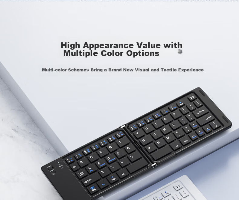 B.O.W Hangshi X23S Беспроводная складная клавиатура Bluetooth, перезаряжаемая ультратонкая портативная бесшумная клавиатура для женщин, офиса, совместимая с IPad, планшетом и смартфоном, универсальная маленькая черная клавиатура