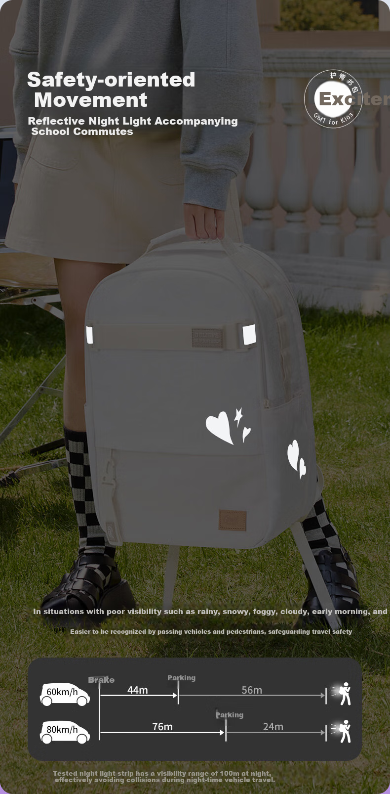 Рюкзак Gmt for kids для средней и старшей школы, защита позвоночника, снижение нагрузки, для девочек 5-6 классов, белый