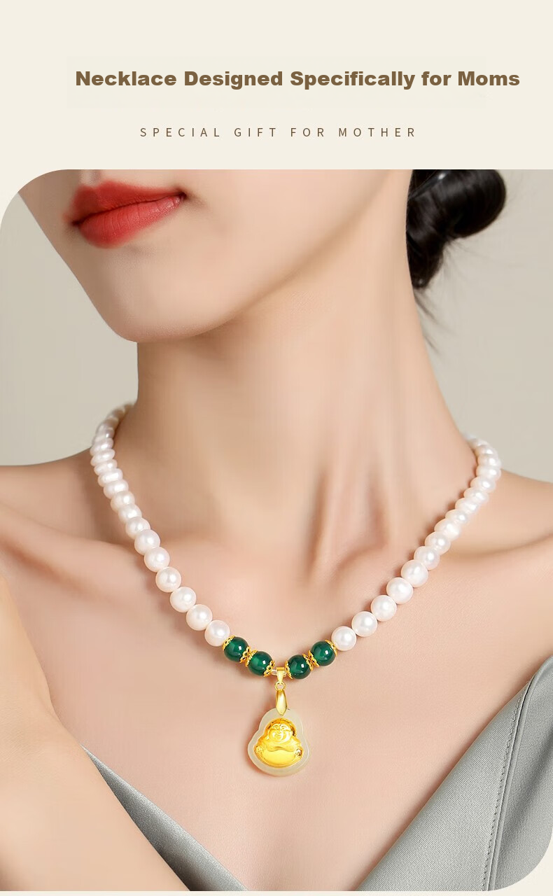 Женьшэнь Да Цзинь CHOW TAI KING, ожерелье с пресноводным жемчугом для женщин, кулон в виде Будды с золотой инкрустацией, подарок на Новый год, День святого Валентина для мам и пожилых людей