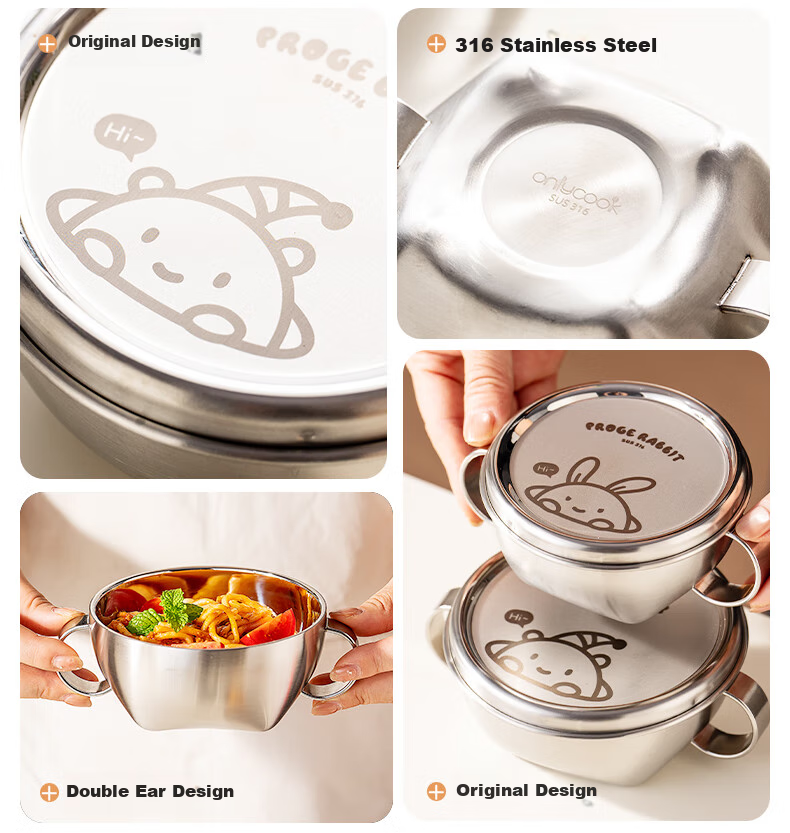Детская миска Onlycook 316 из нержавеющей стали с двойными ручками и крышкой, большой размер