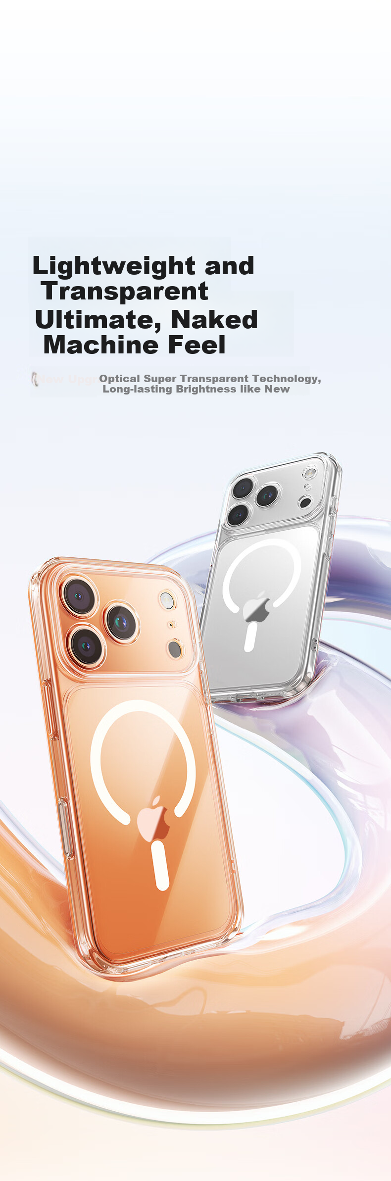 Прозрачный чехол TORRAS с защитой камеры для Apple iPhone 17 Pro, MagSafe, противоударный, ПК+ТПУ, простой стиль