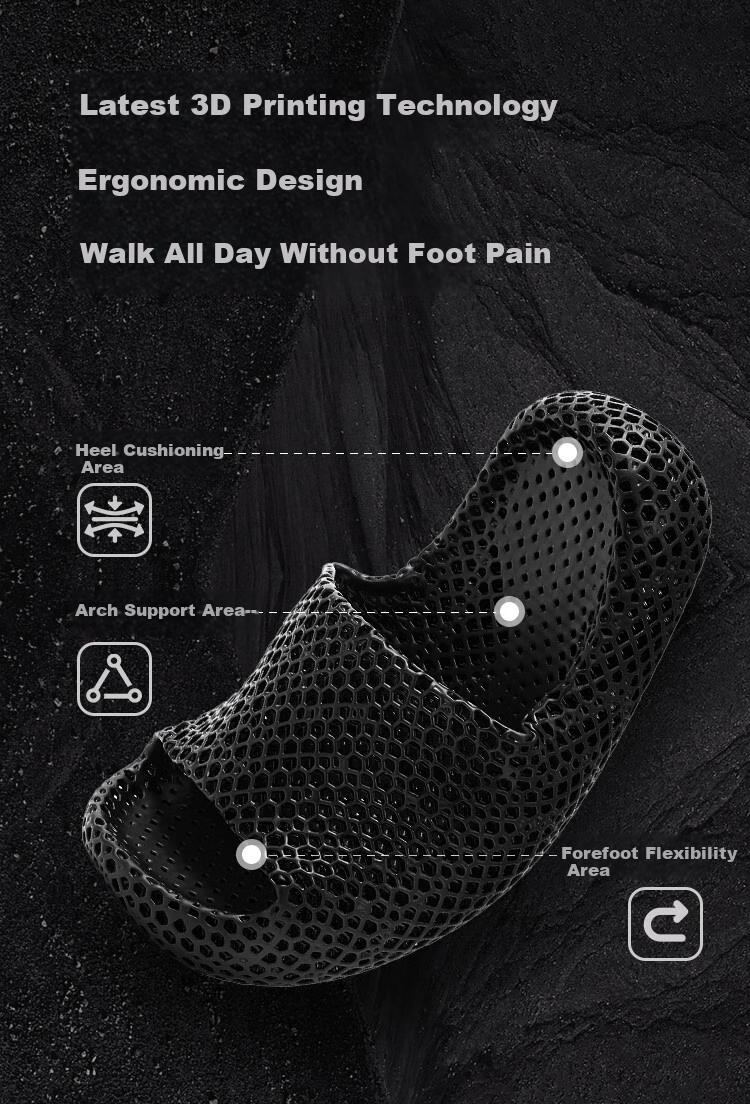 JD Original [3D Printed Slippers] Нескользящие уличные дышащие весенне-летние мягкие эластичные спортивные сандалии-шлепанцы Quantum Dark Black 44