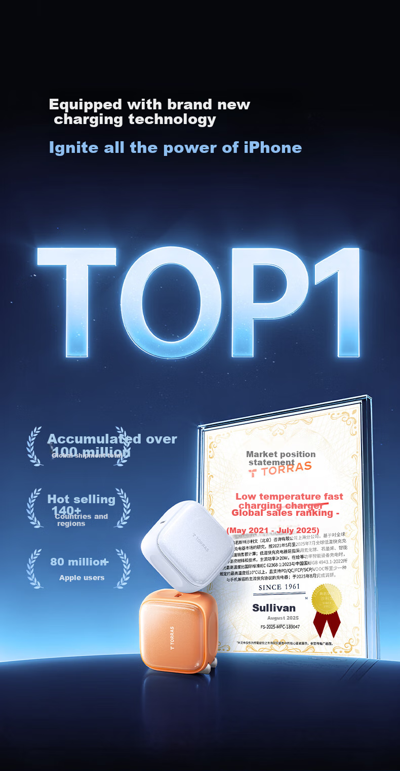 Зарядное устройство TORRAS IceCube CQ23, 45 Вт, для Apple iPhone 17, 16, 15 Pro Max, быстрая зарядка, оранжевое