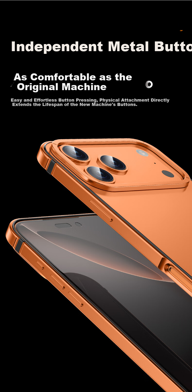 Чехол для iPhone 17 Pro IM-CHEN, противоударный, металлический каркас, ультратонкий, матовый, оранжевый