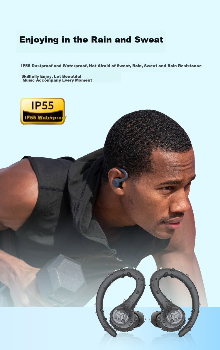 Беспроводные спортивные наушники JLab GO Sport+ с защитой от пыли и воды IP55, для спорта, активного отдыха, велоспорта и бега, с шумоподавлением и долгим временем работы от аккумулятора
