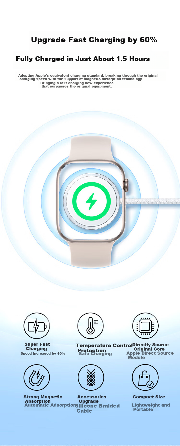 Магнитное зарядное устройство MSSM для Apple Watch, 5 Вт, Type-C, металлическое, 1 м