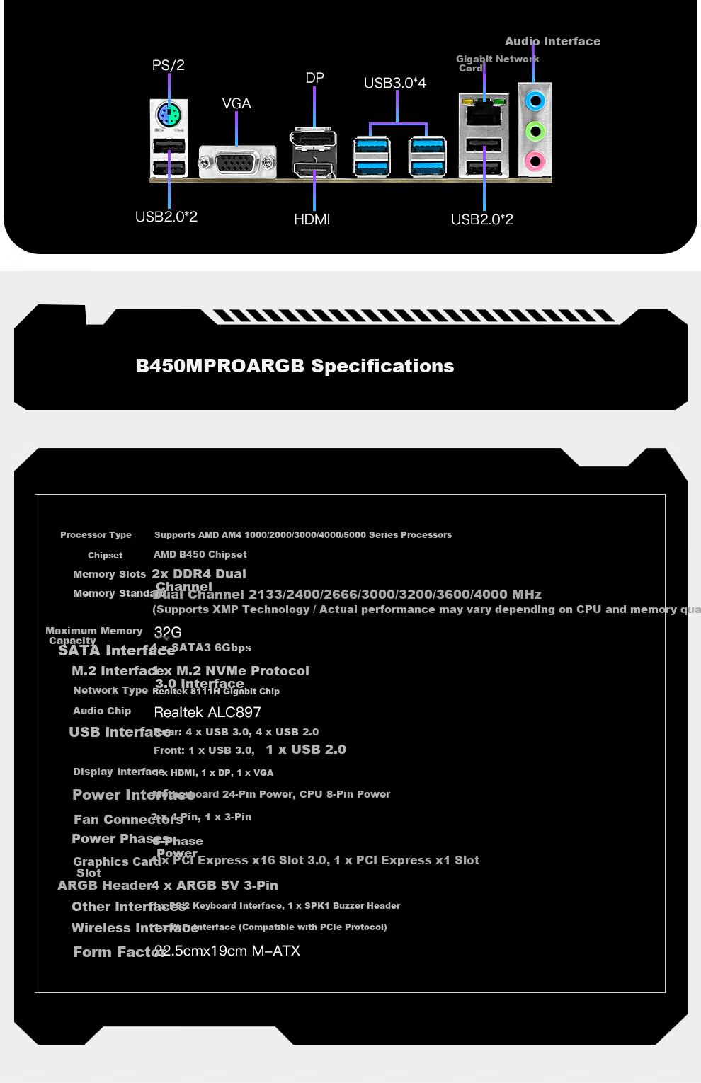 Материнская плата Jingyue B450M PRO ARGB, сокет AM4, DDR4, M-ATX, для процессоров AMD Ryzen 5000 серии
