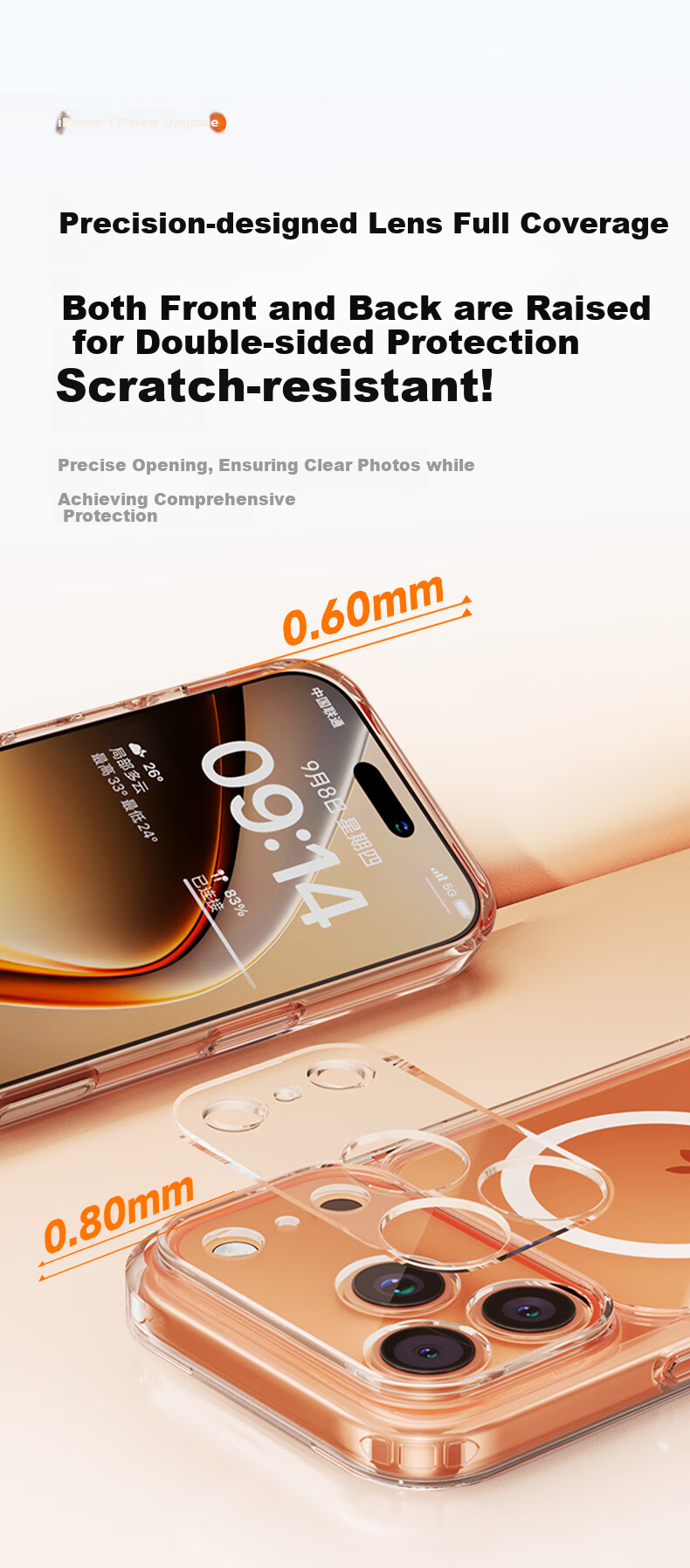 Прозрачный чехол TORRAS с защитой камеры для Apple iPhone 17 Pro, MagSafe, противоударный, ПК+ТПУ, простой стиль