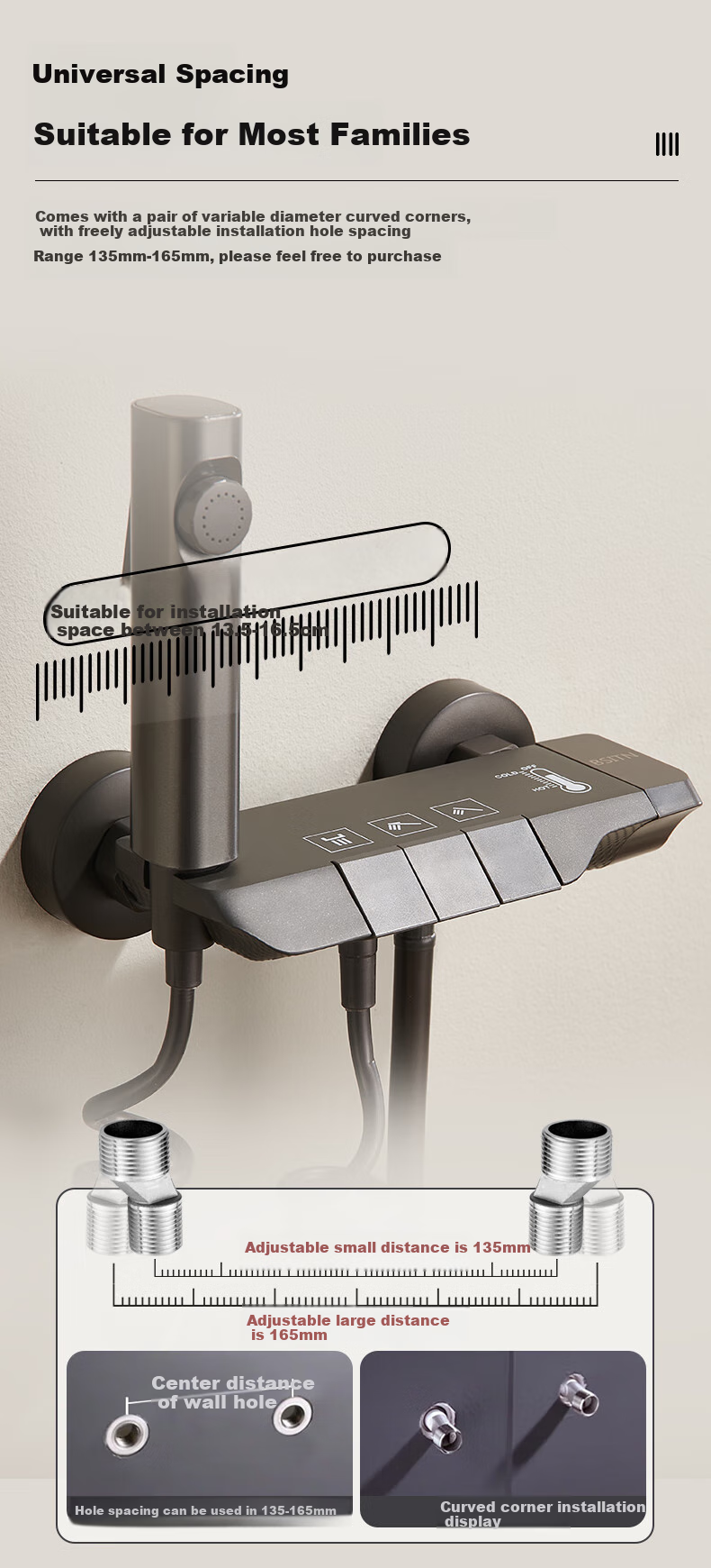 Душевой гарнитур BSITN Piano Key, без верхнего душа, простая система для ванной комнаты с напорной душевой лейкой, полный комплект, серый B1049
