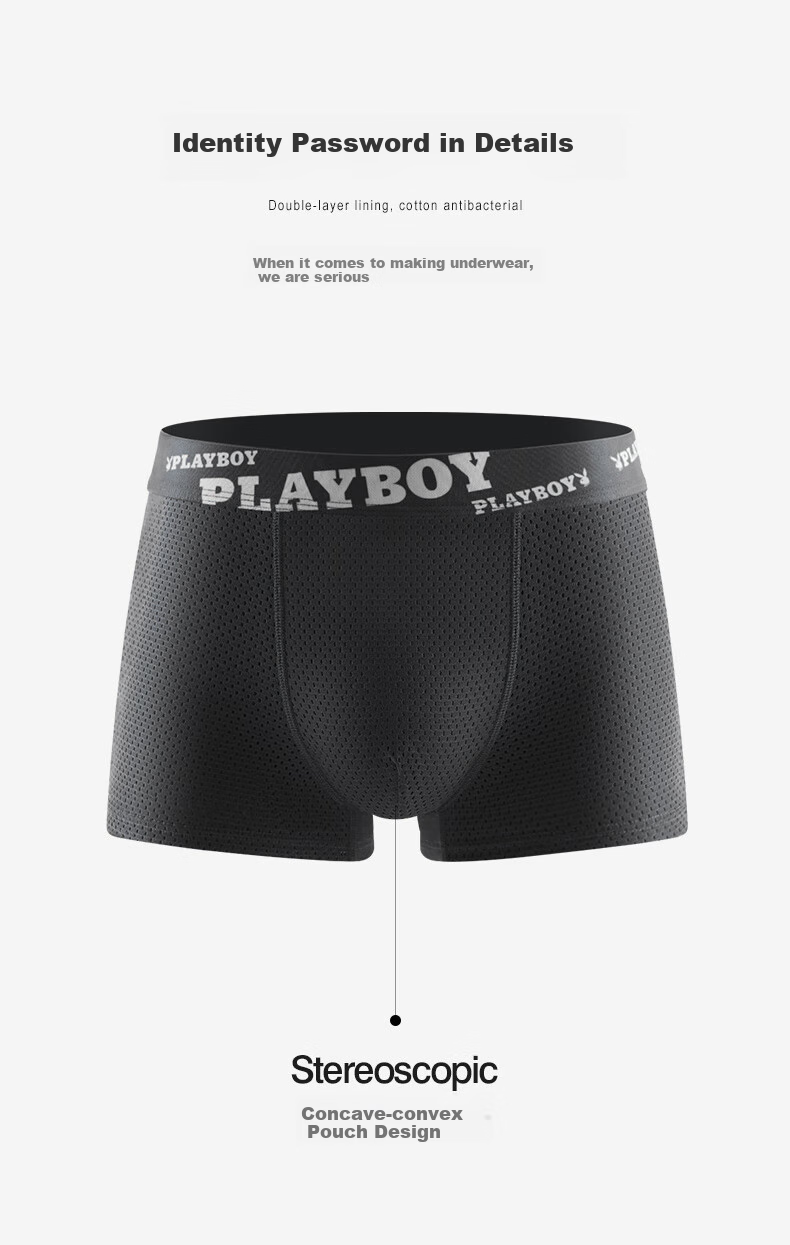Мужские трусы PLAYBOY, антибактериальные, из модала с ледяным шелком, свободные, сетчатые, боксеры, 3 шт.