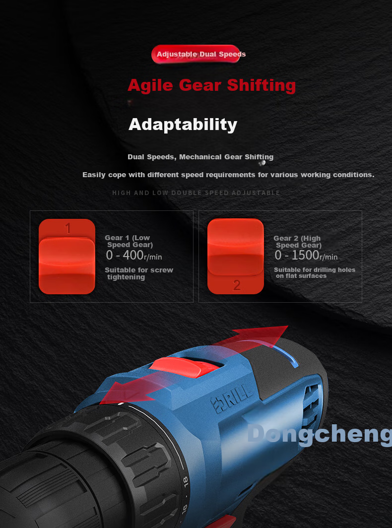 Аккумуляторная дрель-шуруповерт Dongcheng WJZ1201TS, 12В, 2.0 Ач, 35 Нм, набор с 2 аккумуляторами и инструментами